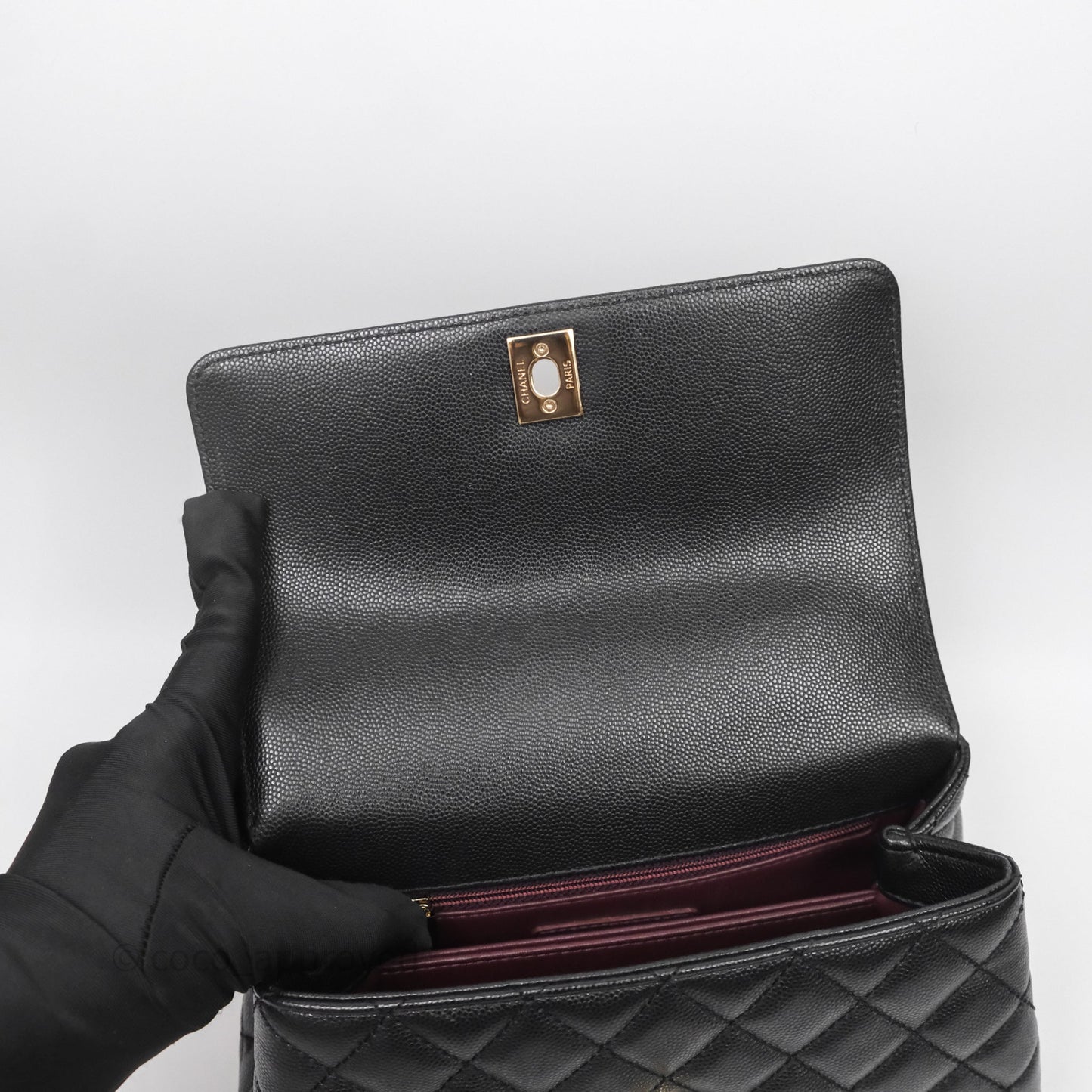 Chanel Small Quilted Coco Handle Black Caviar Gold Hardware