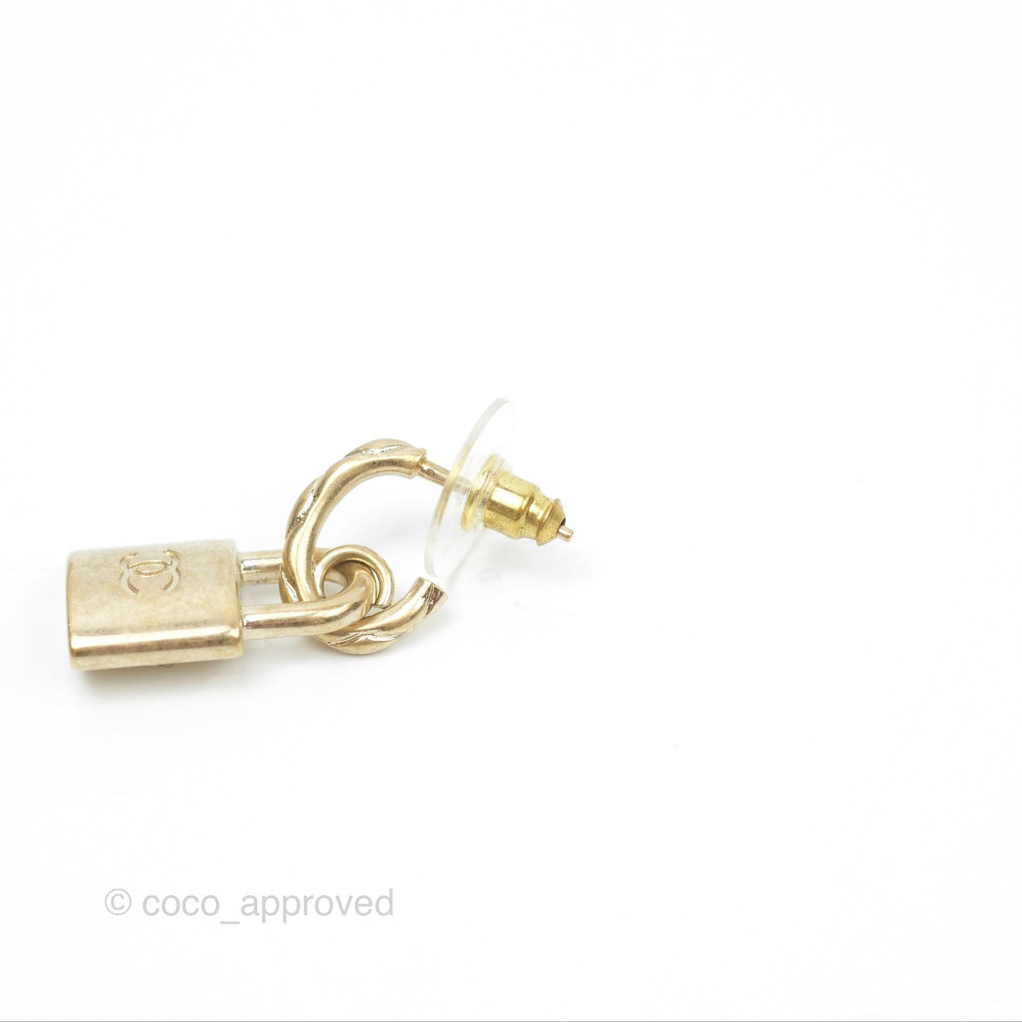 Chanel CC Padlock Drop Earrings Gold Tone 22V