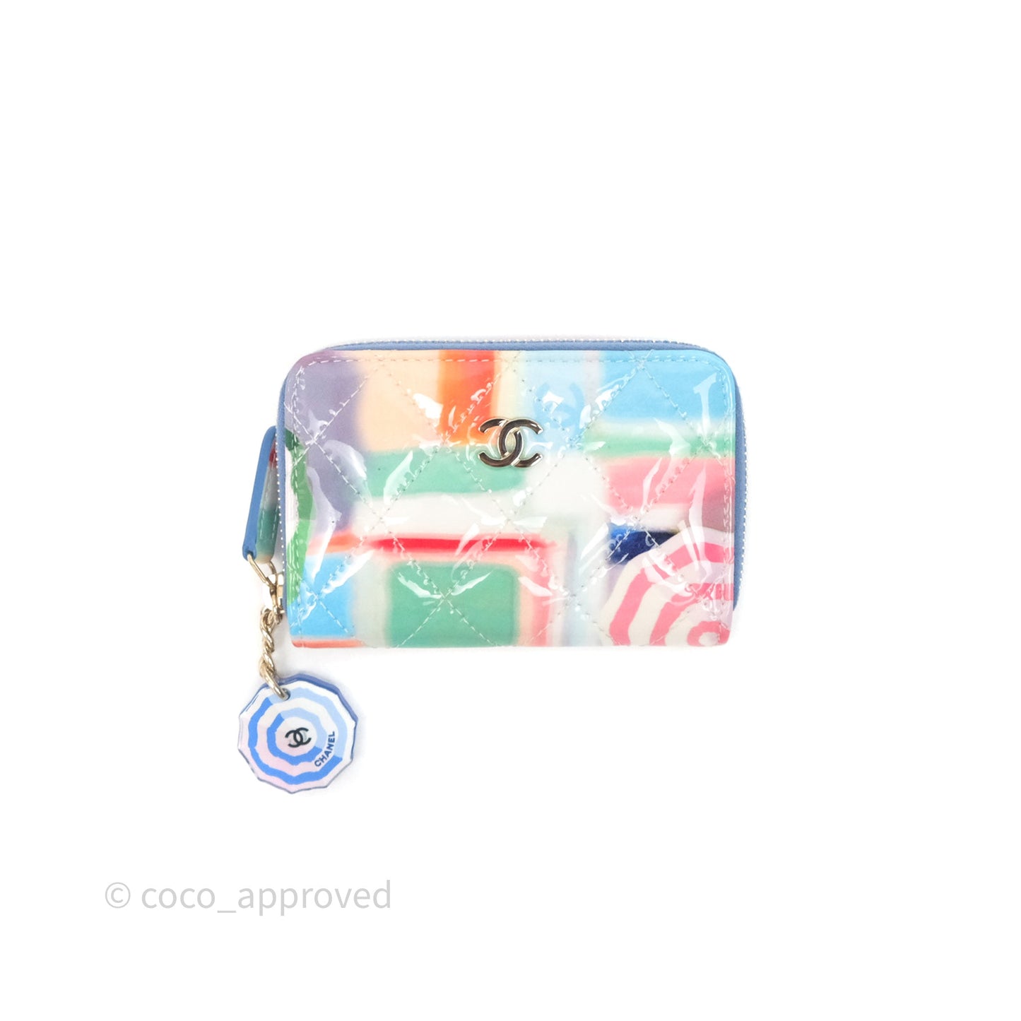 Chanel Printed Quilted Zip Coin Purse Patent Calfskin Multicolor
