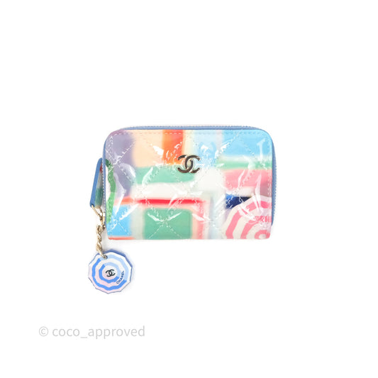 Chanel Printed Quilted Zip Coin Purse Patent Calfskin Multicolor