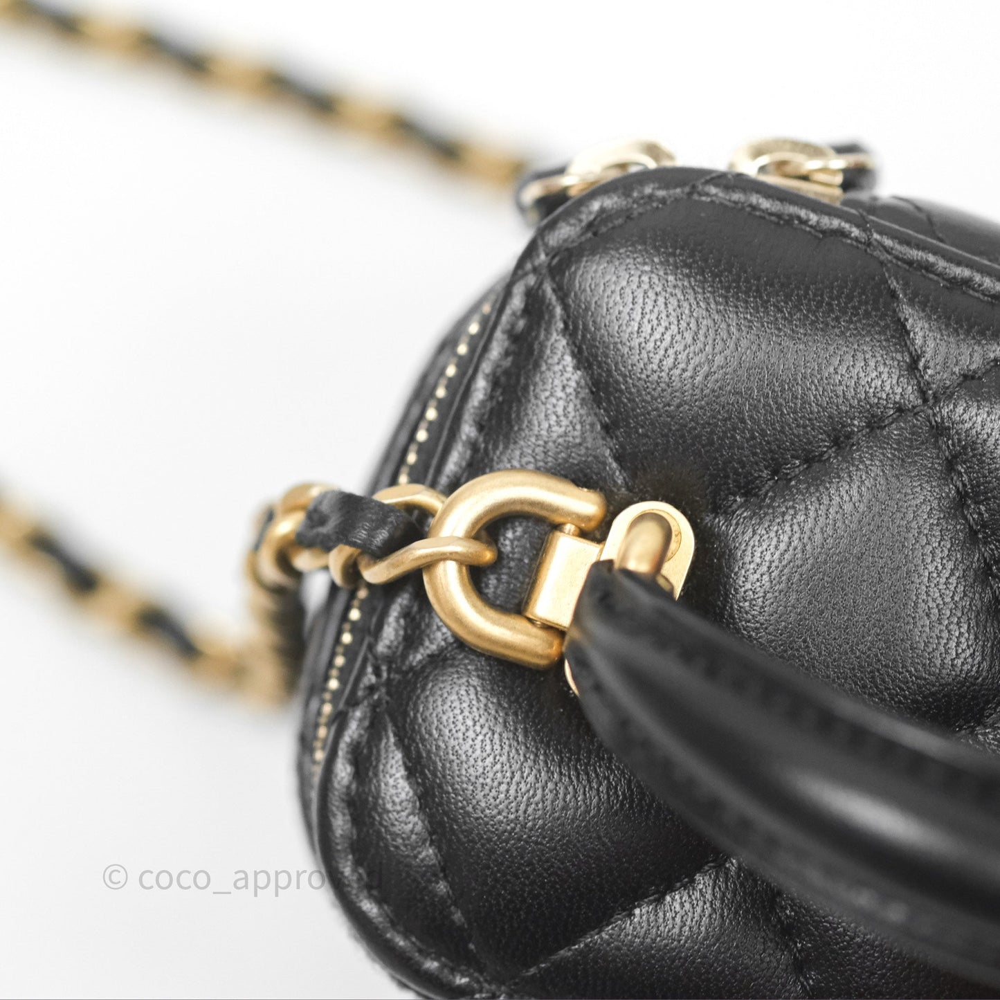 Chanel Mini Top Handle Vanity With Chain Black Lambskin Gold Hardware