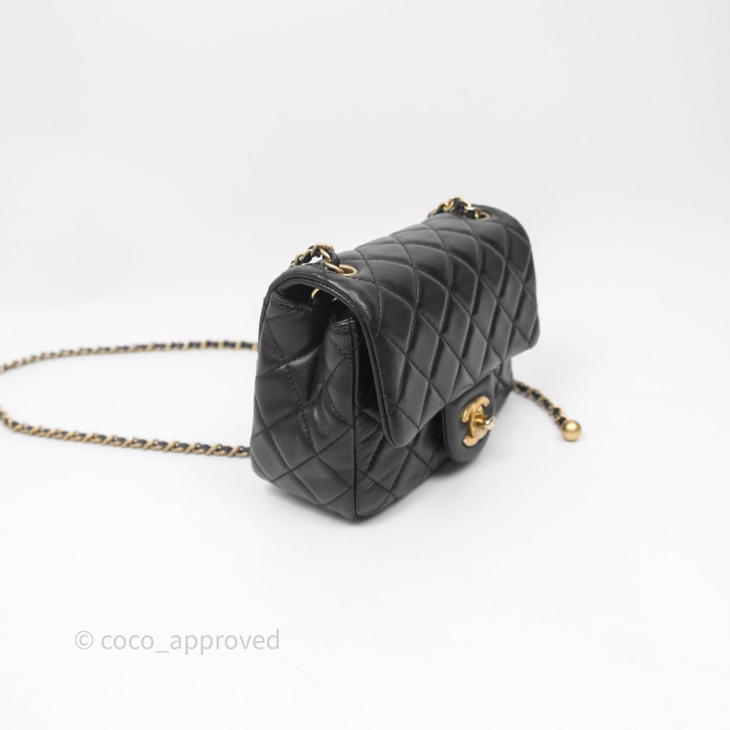 Chanel Pearl Crush Mini Square Quilted Black Lambskin Aged Gold Hardware