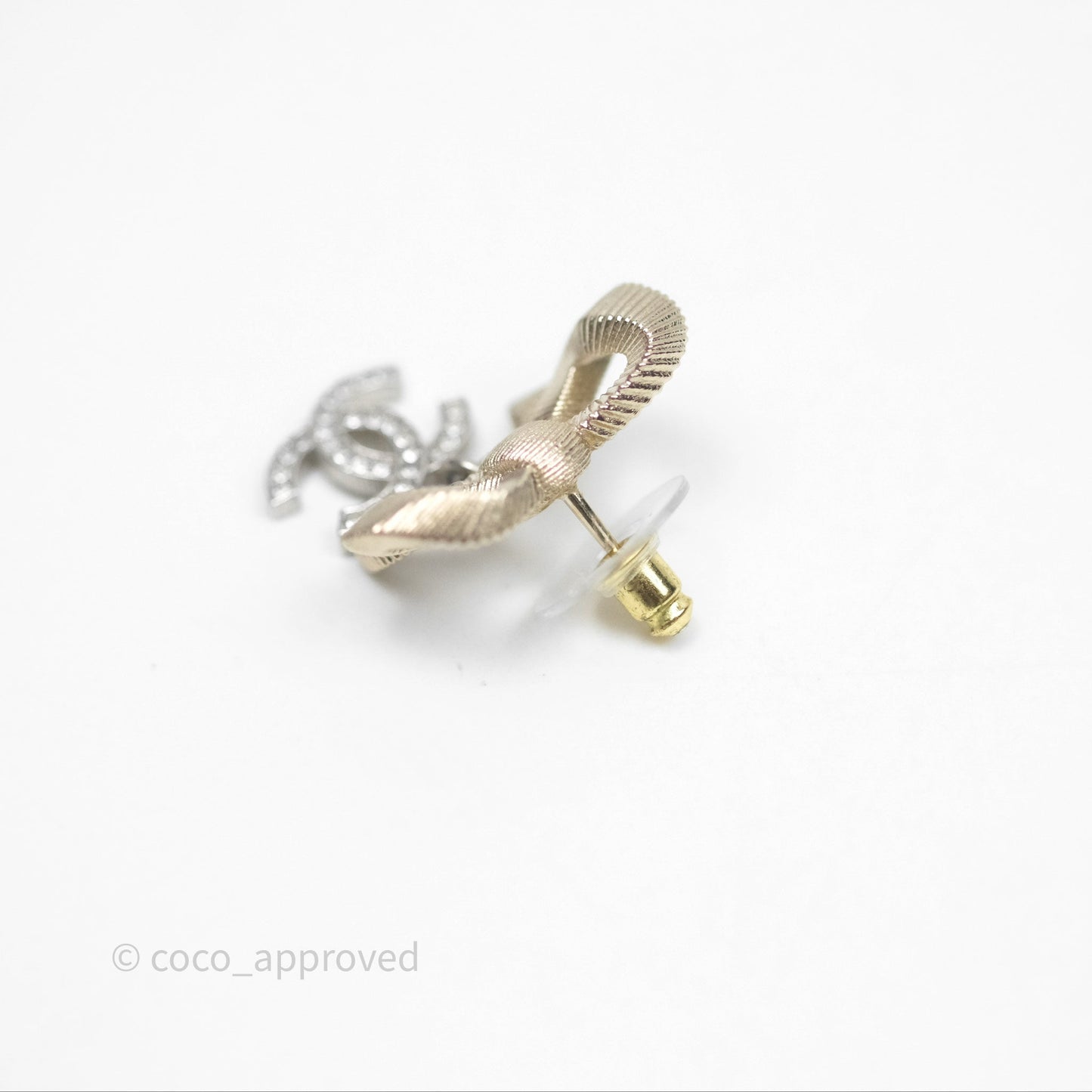 Chanel Bow Knot Crystal CC Drop Earrings 24K