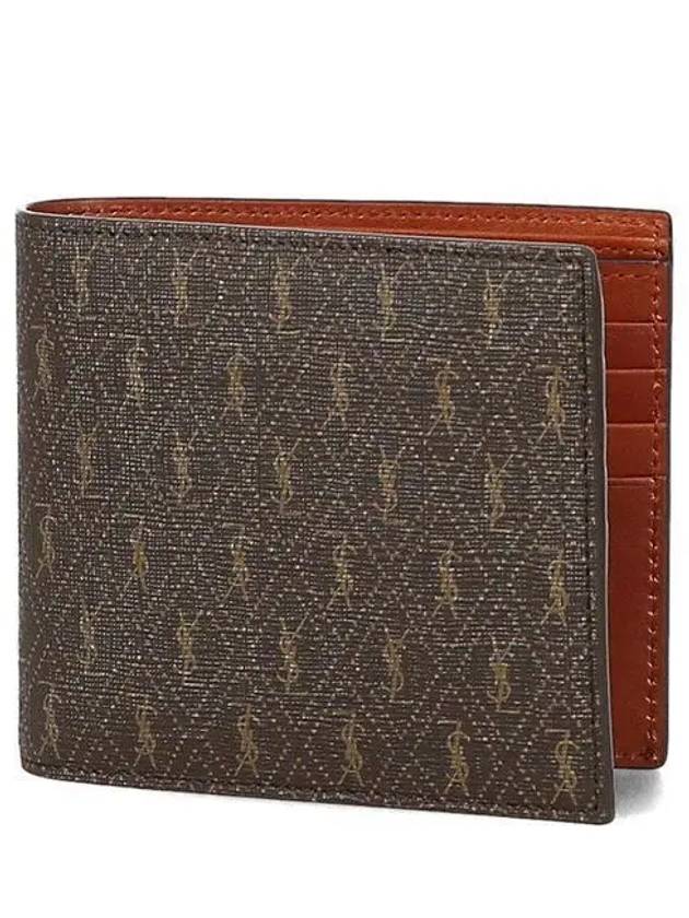 Luxury Saint Laurent Men’s Monogram Canvas and Smooth Leather Half Wallet Chestnut