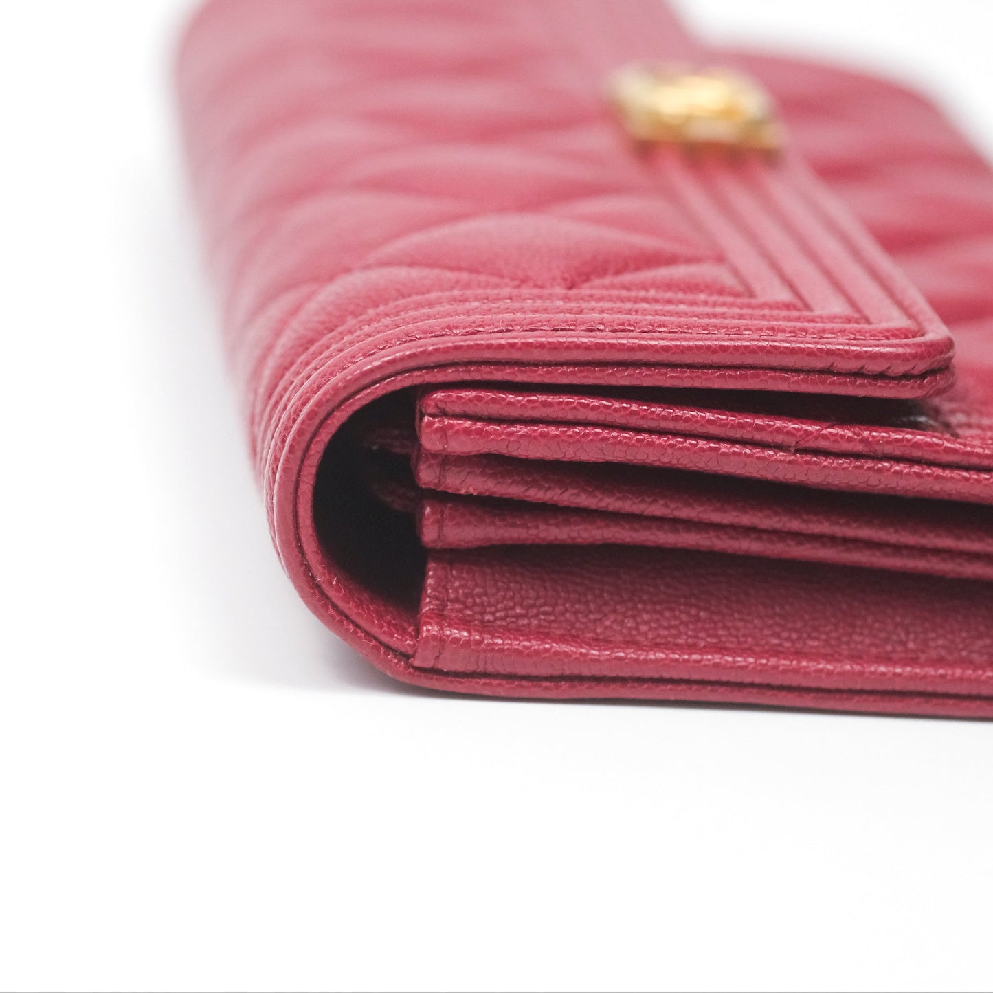 Chanel Quilted Boy Flap Long Wallet Dark Red Caviar Aged Gold Hardware
