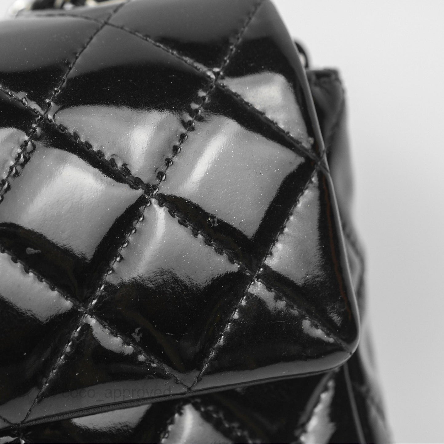 Chanel Quilted Mini Rectangular Flap Black Patent Silver Hardware