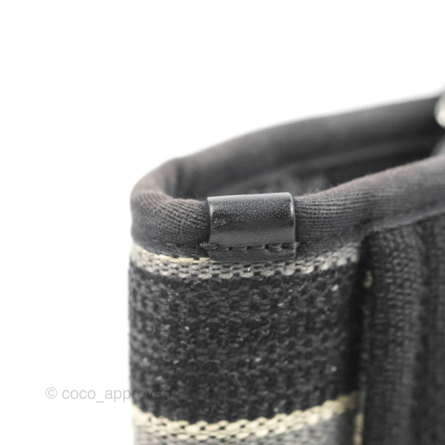 Chanel Mini Deauville Tote Black Stripe Canvas Silver Hardware