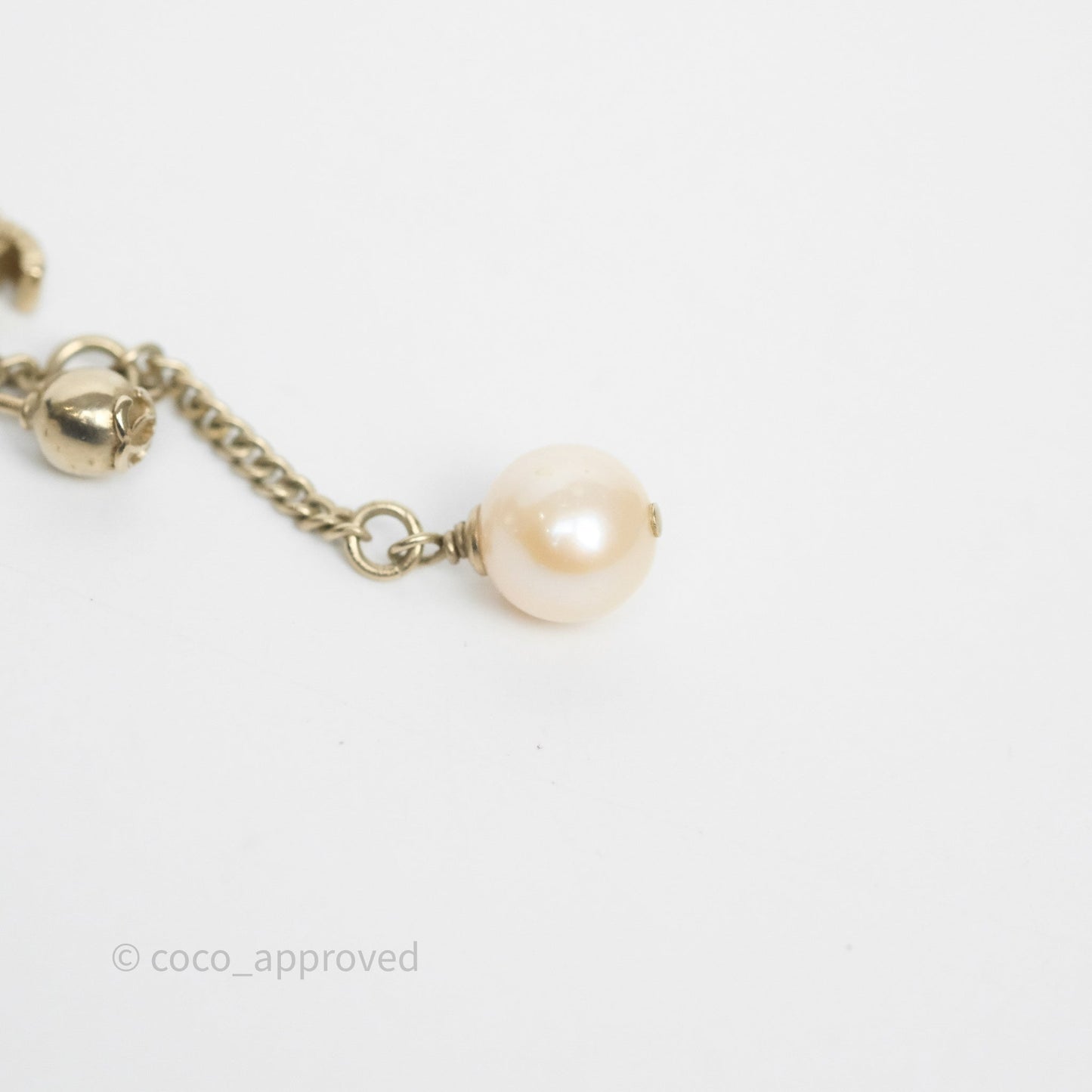 Chanel CC Pearl Drop Earrings Gold Tone