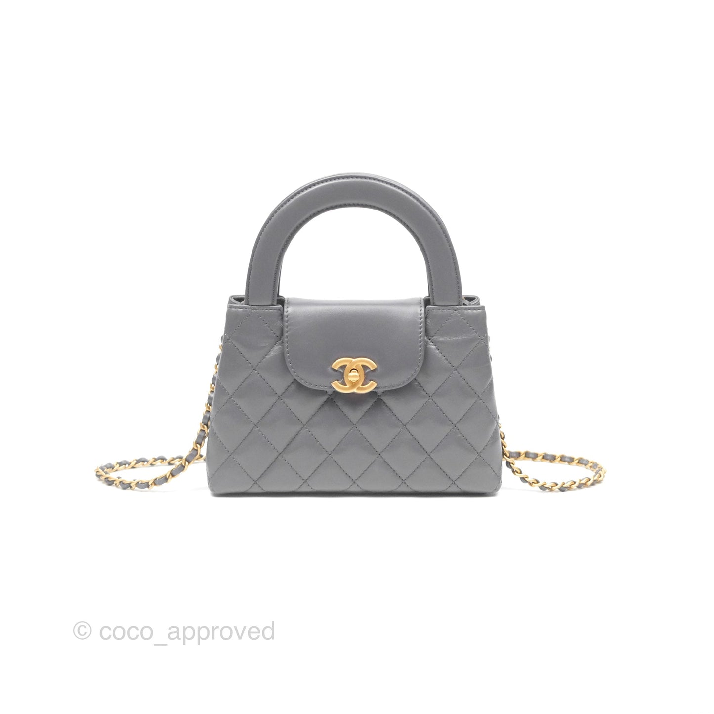 Chanel Kelly Bag Quilted Grey Shiny Calfskin Aged Gold Hardware