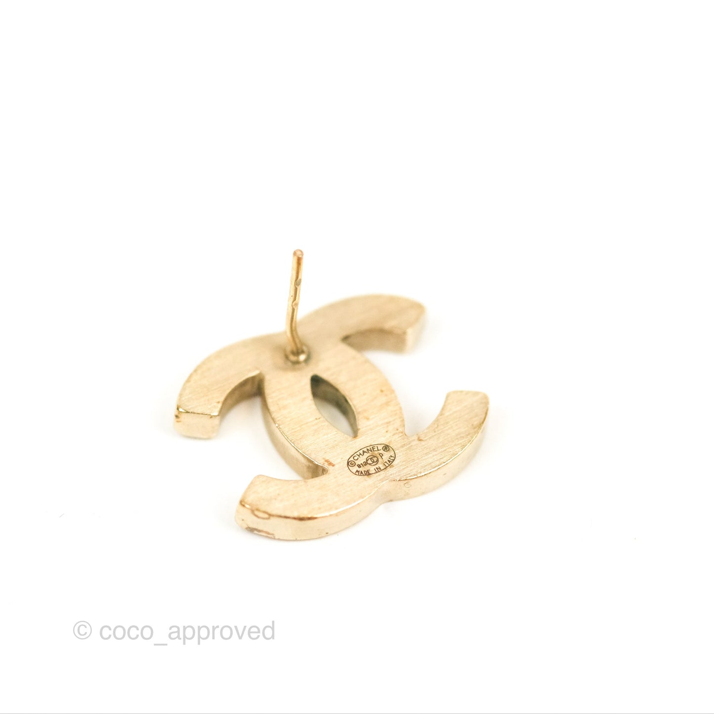 Chanel CC Black Leather Earrings Matte Gold Tone 12P