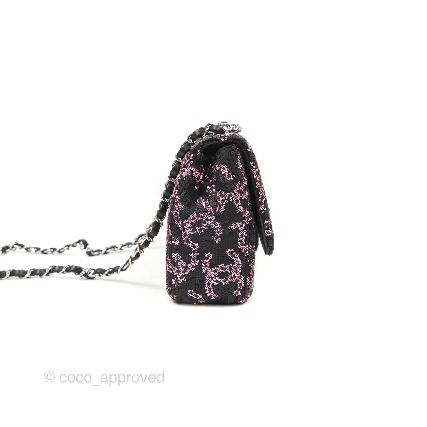 Chanel Medium CC Sequins Flap Bag Pink & Black Silver Hardware