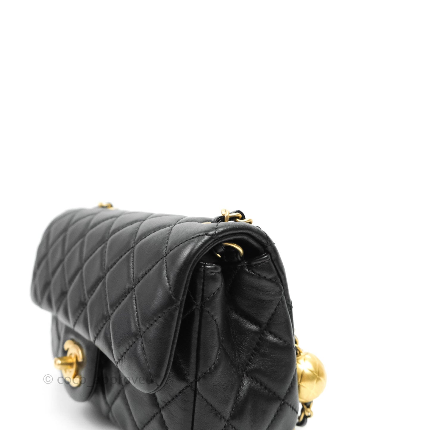 Chanel Mini Rectangular Pearl Crush Quilted Black Lambskin Gold Hardware