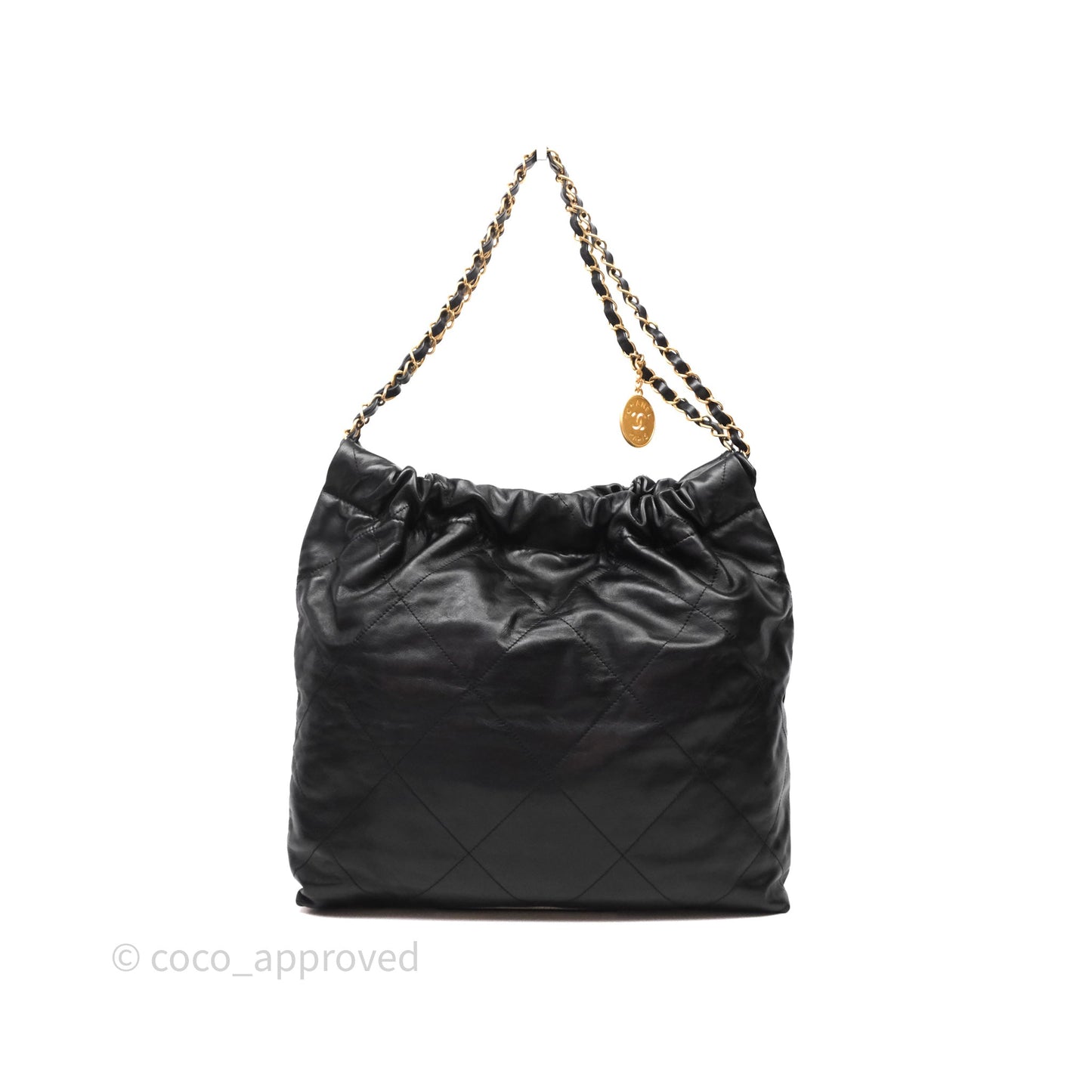 Chanel 22 Bag Medium Black Crumpled Calfskin Aged Gold Hardware