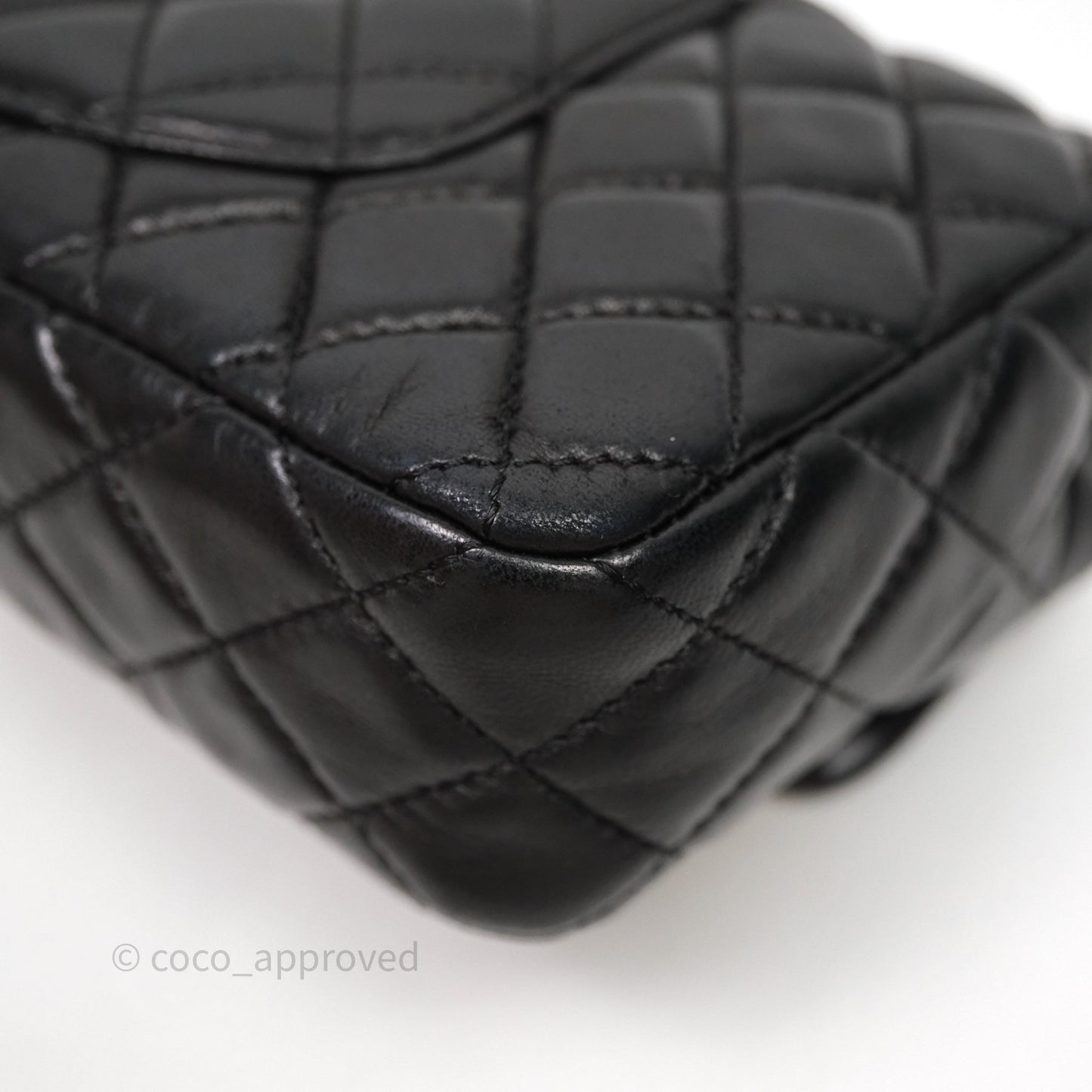 Chanel Quilted East West With Charm Flap Bag Lambskin Black Gold Hardware