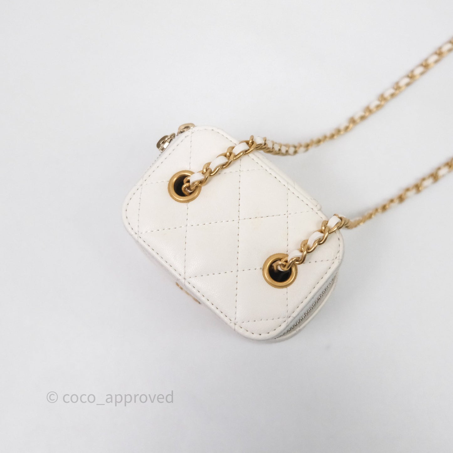 Chanel Quilted Pearl Crush Mini Vanity With Chain Ivory White Lambskin Aged Gold Hardware