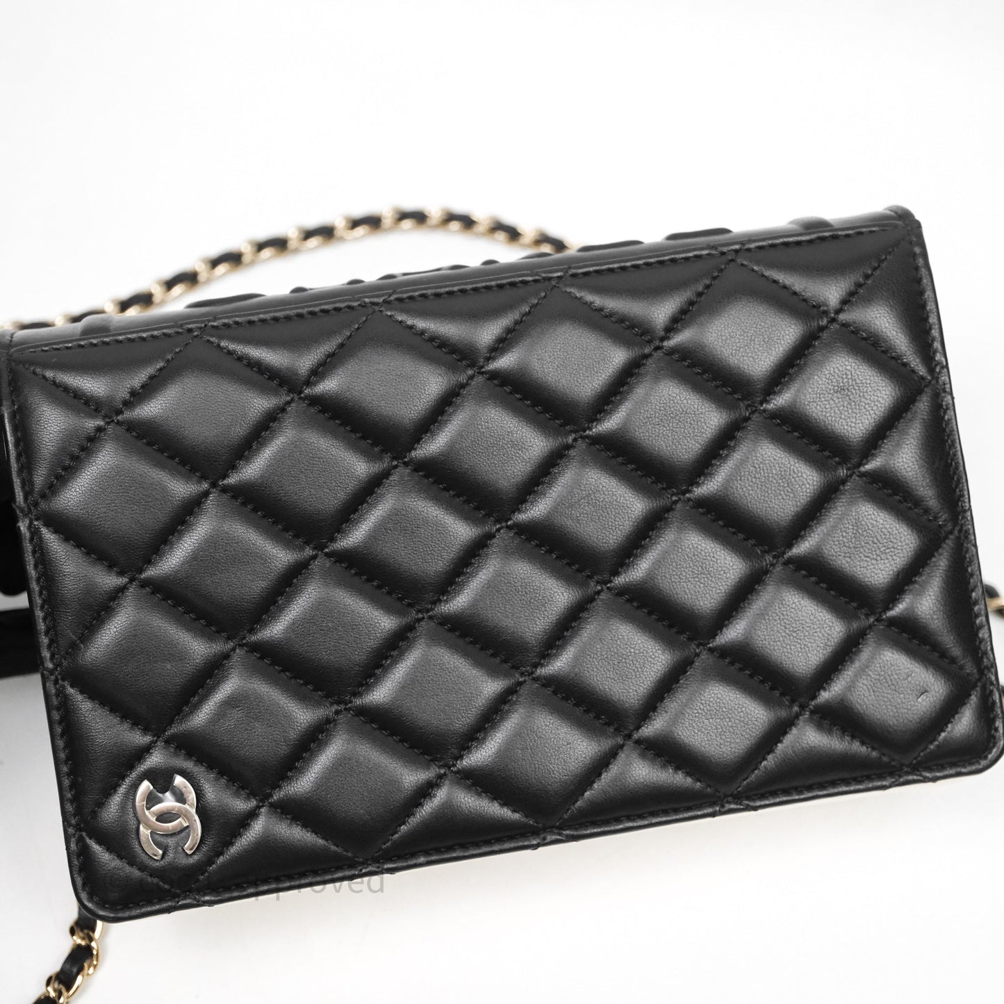 Chanel Quilted Book Wallet on Chain WOC Black Lambskin Gold Hardware