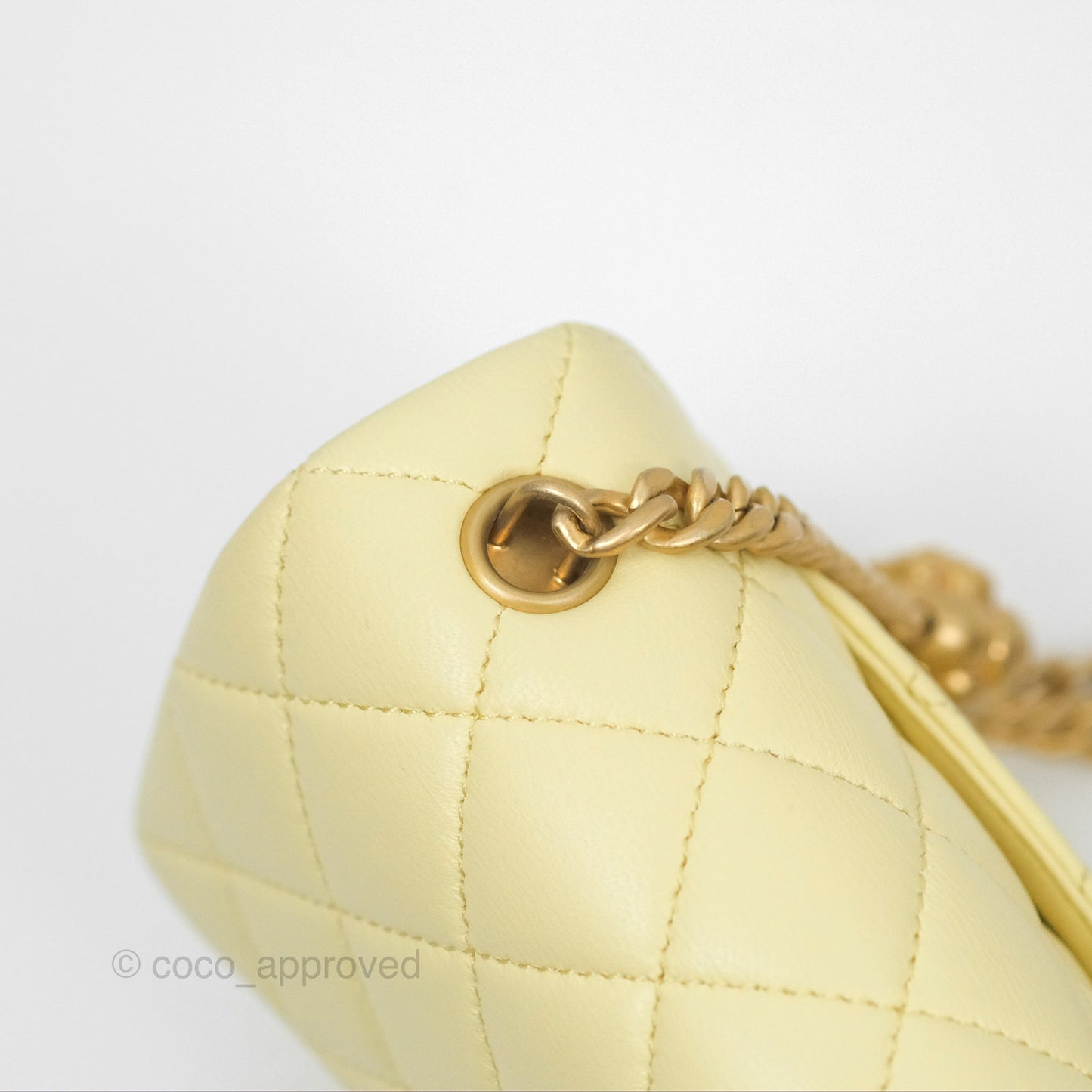 Chanel Mini Rectangular Flap with Camellia Adjustable Chain Yellow Lambskin Aged Gold Hardware 23S