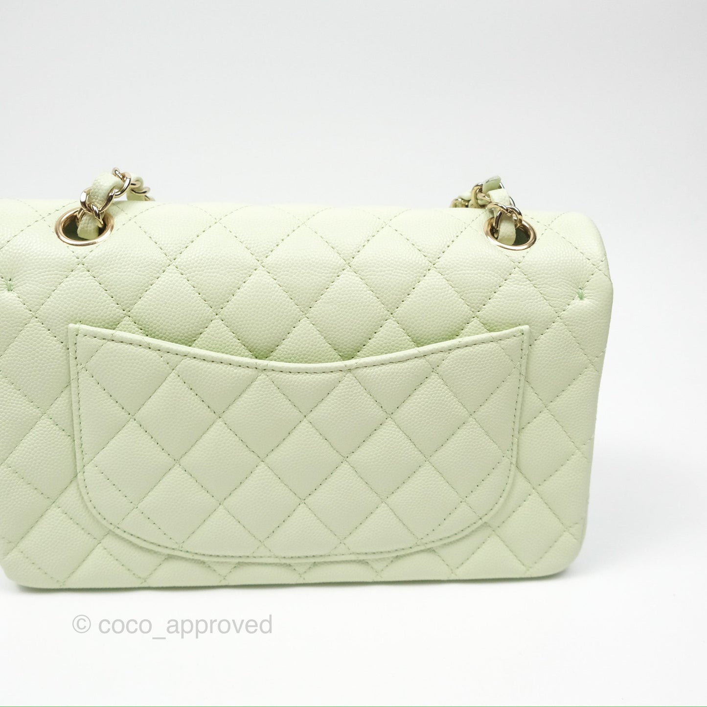 Chanel Small Classic Quilted Flap Mint Green Caviar Gold Hardware 22C