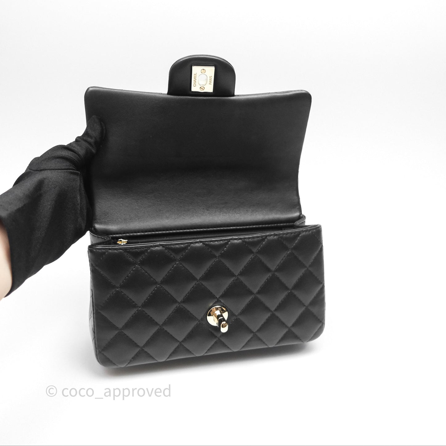 Chanel Top Handle Mini Rectangular Flap Black Lambskin Gold Hardware