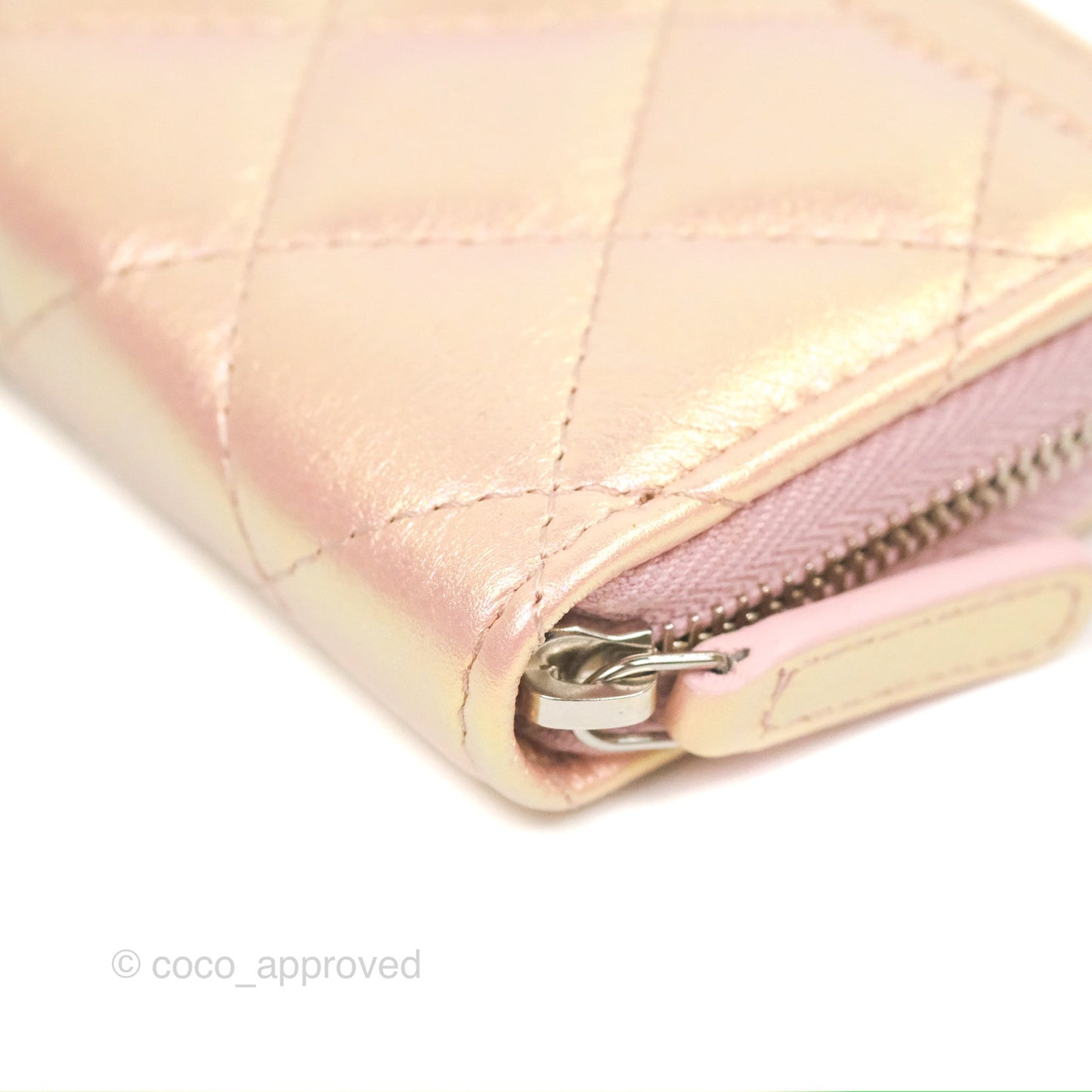 Chanel Classic Zipped Coin Purse Iridescent Pink Calfskin Silver Hardware