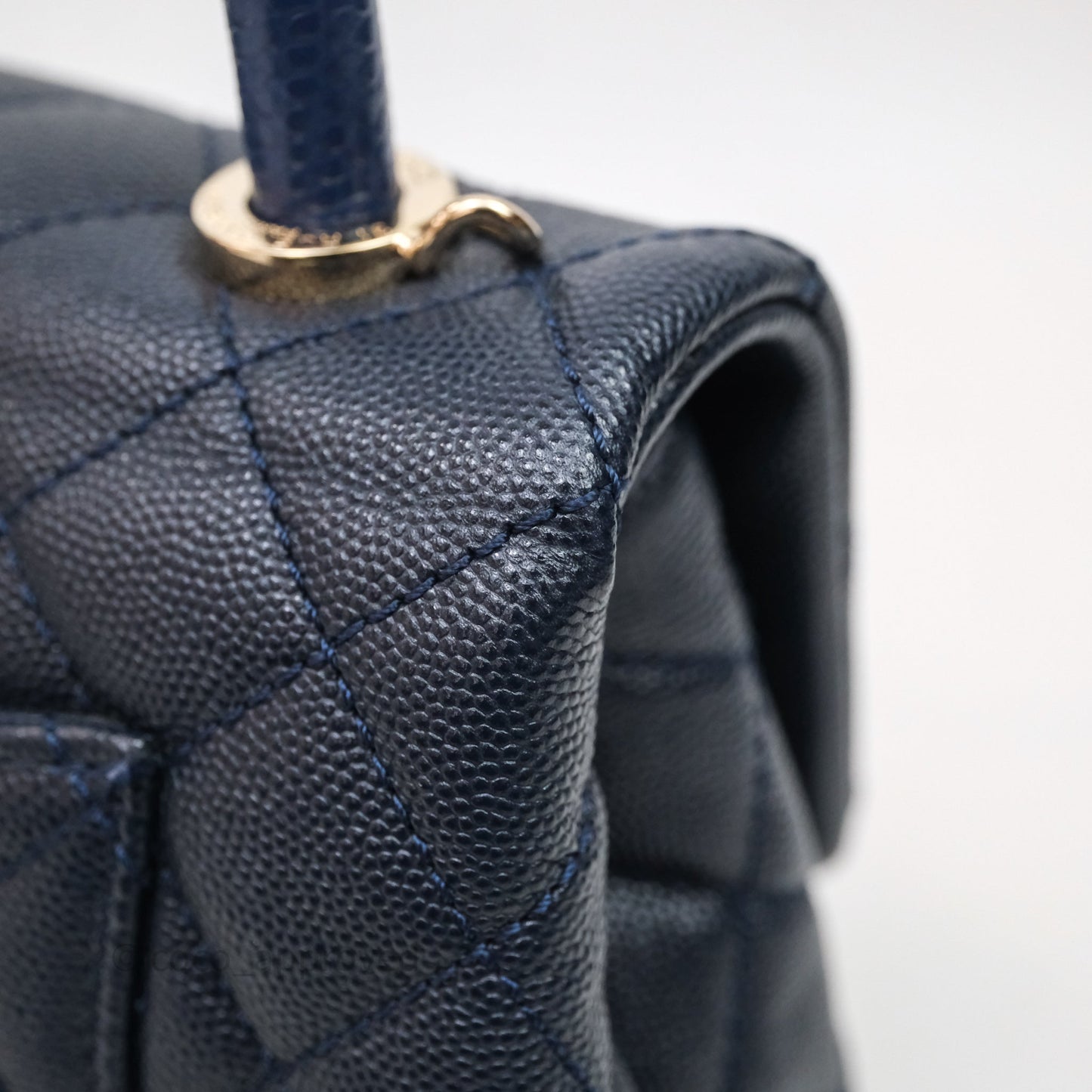 Chanel Mini Coco Handle Quilted Navy Caviar Gold Hardware Lizard Embossed Handle