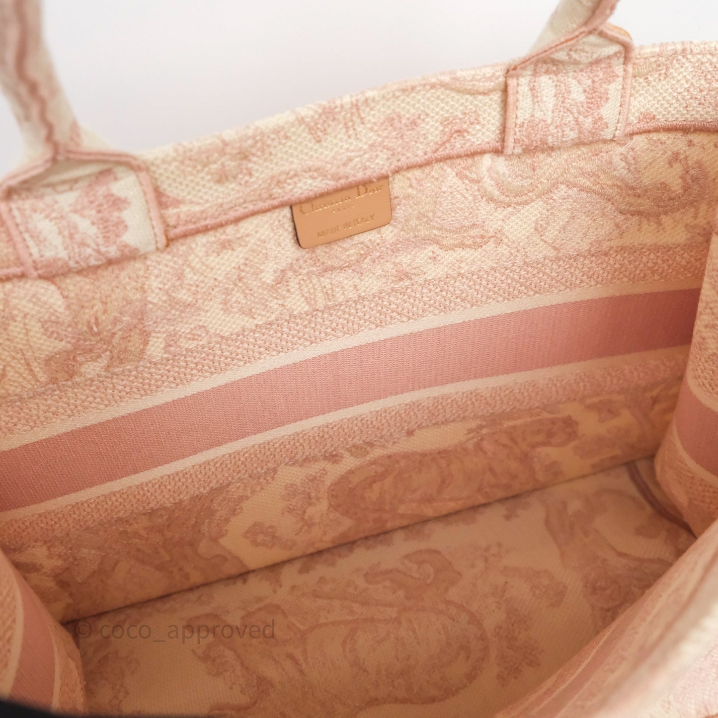 Christian Dior Medium Book Tote Ecru and Pink Toile de Jouy Embroidery