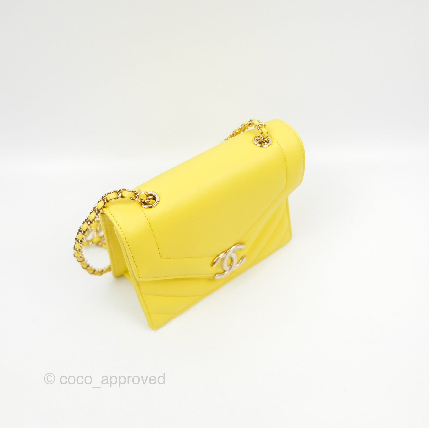 Chanel Chevron Square Envelope Flap Bag Yellow 19C