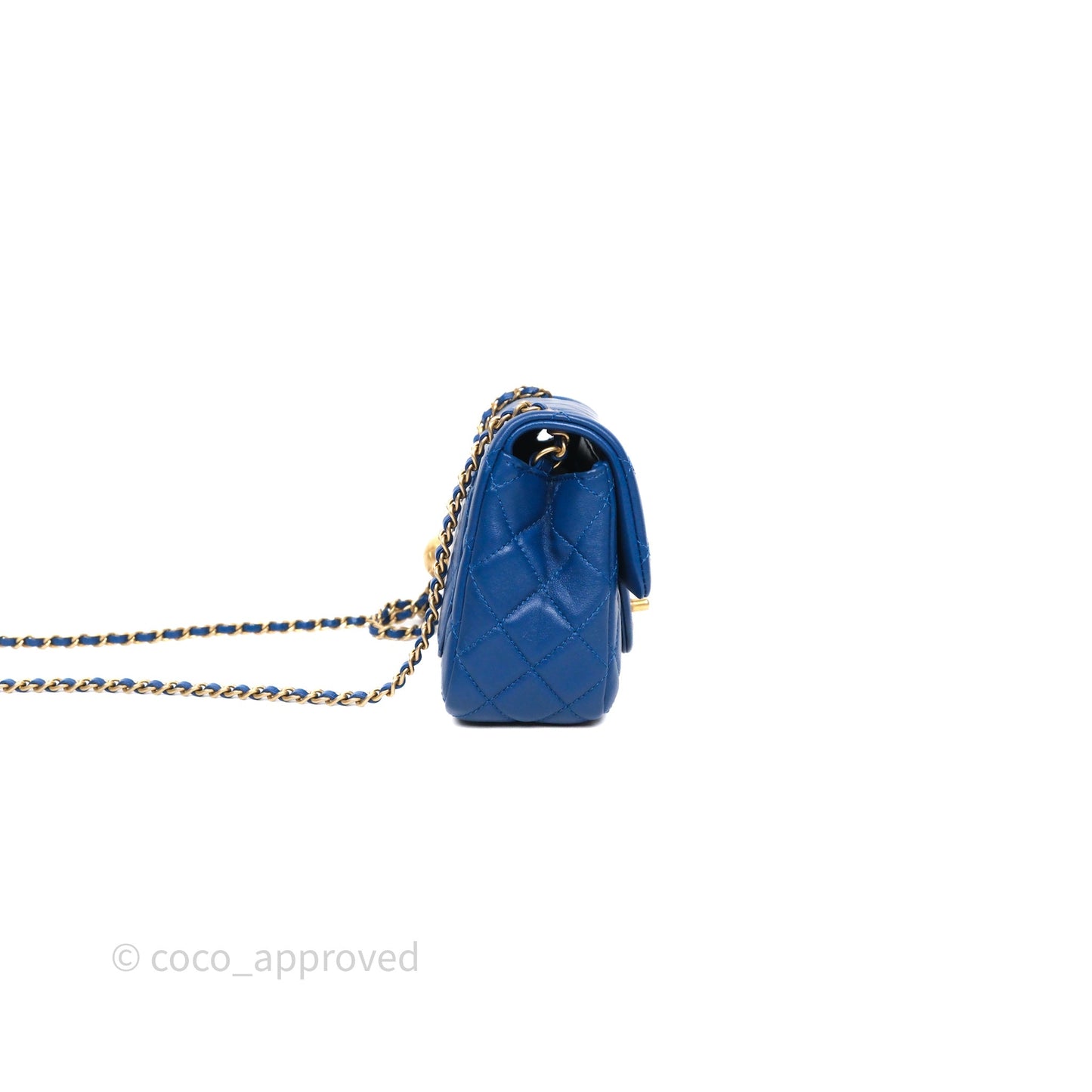 Chanel Pearl Crush Mini Square Quilted Blue Lambskin Aged Gold Hardware