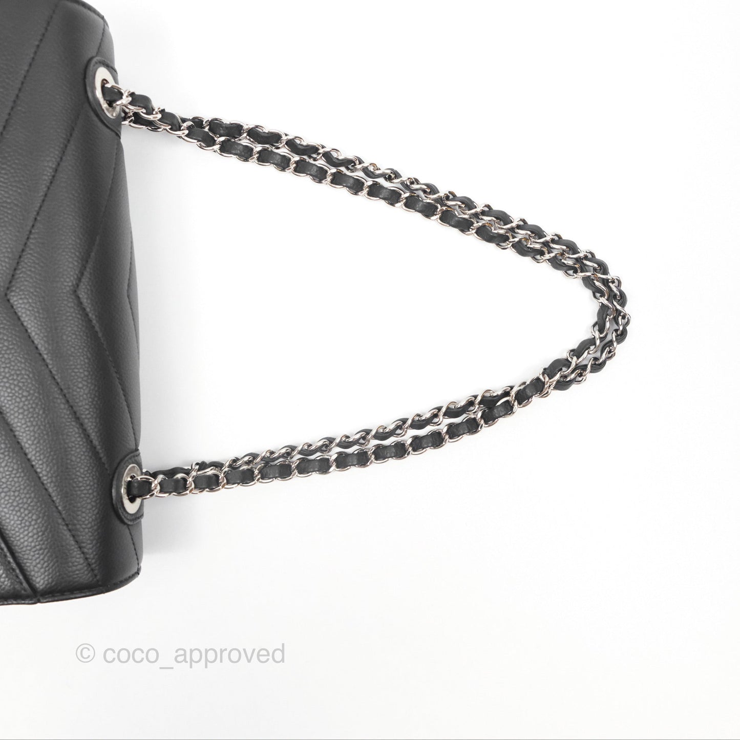 Chanel Chevron Flap Bag Black Caviar Silver Hardware