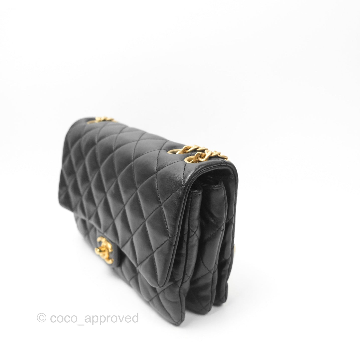 Chanel Flap Bag with Adjustable Strap Black Lambskin Aged Gold Hardware 22K