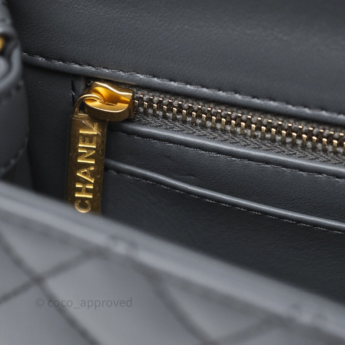 Chanel Pearl Crush Mini Rectangular Quilted Dark Grey Lambskin Aged Gold Hardware