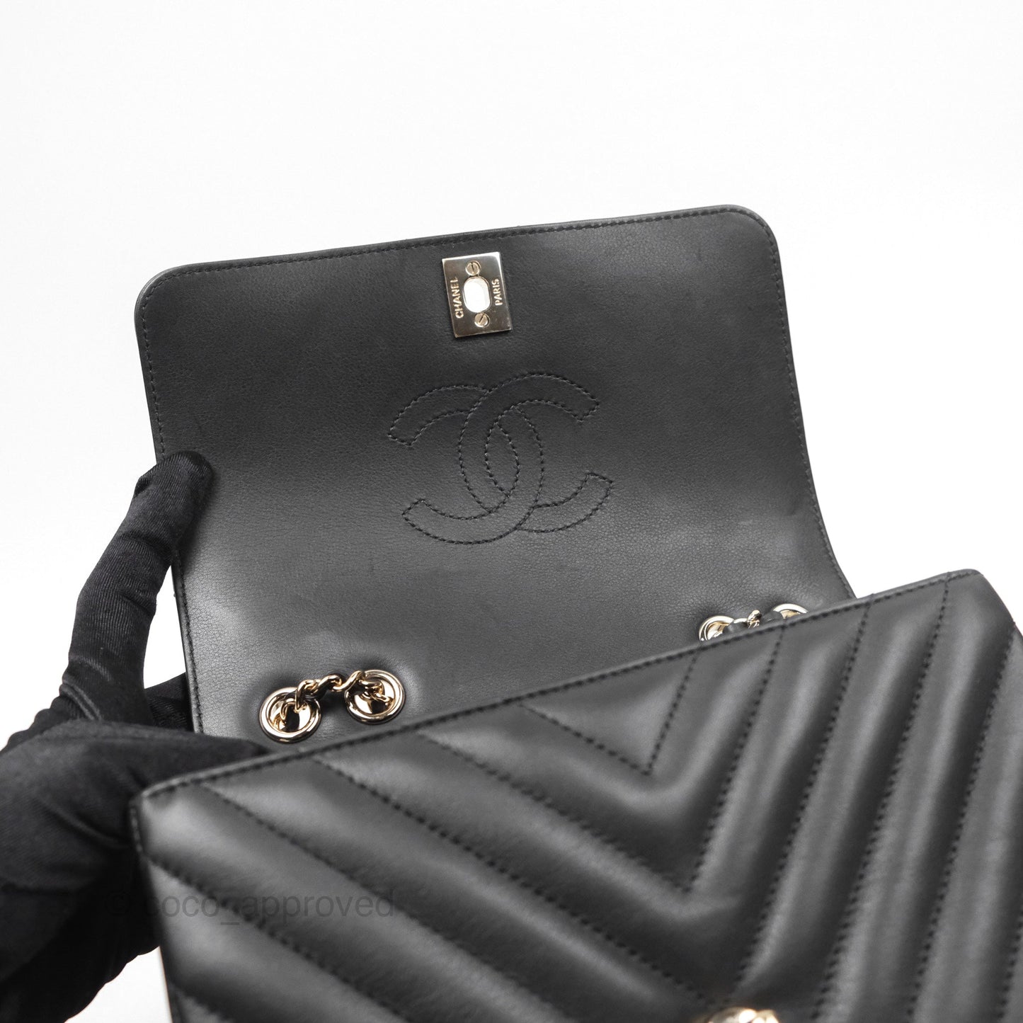 Chanel Small Statement Chevron Flap Bag Black Gold Hardware