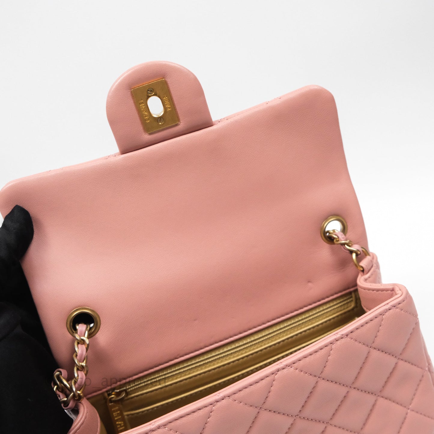 Chanel Mini Rectangular Pearl Crush Dusty Pink Lambskin Aged Gold Hardware
