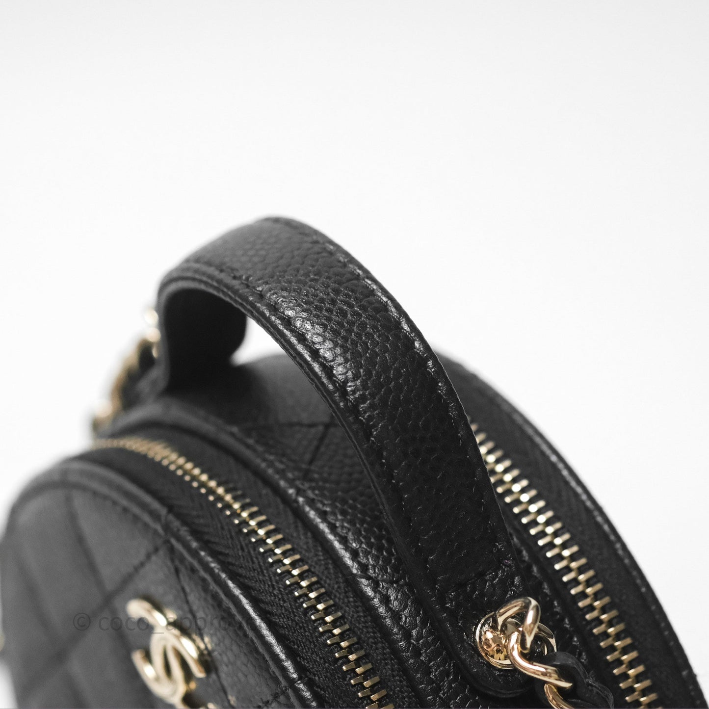 Chanel Mini Round Vanity Bag Handle With Care Black Caviar 22C