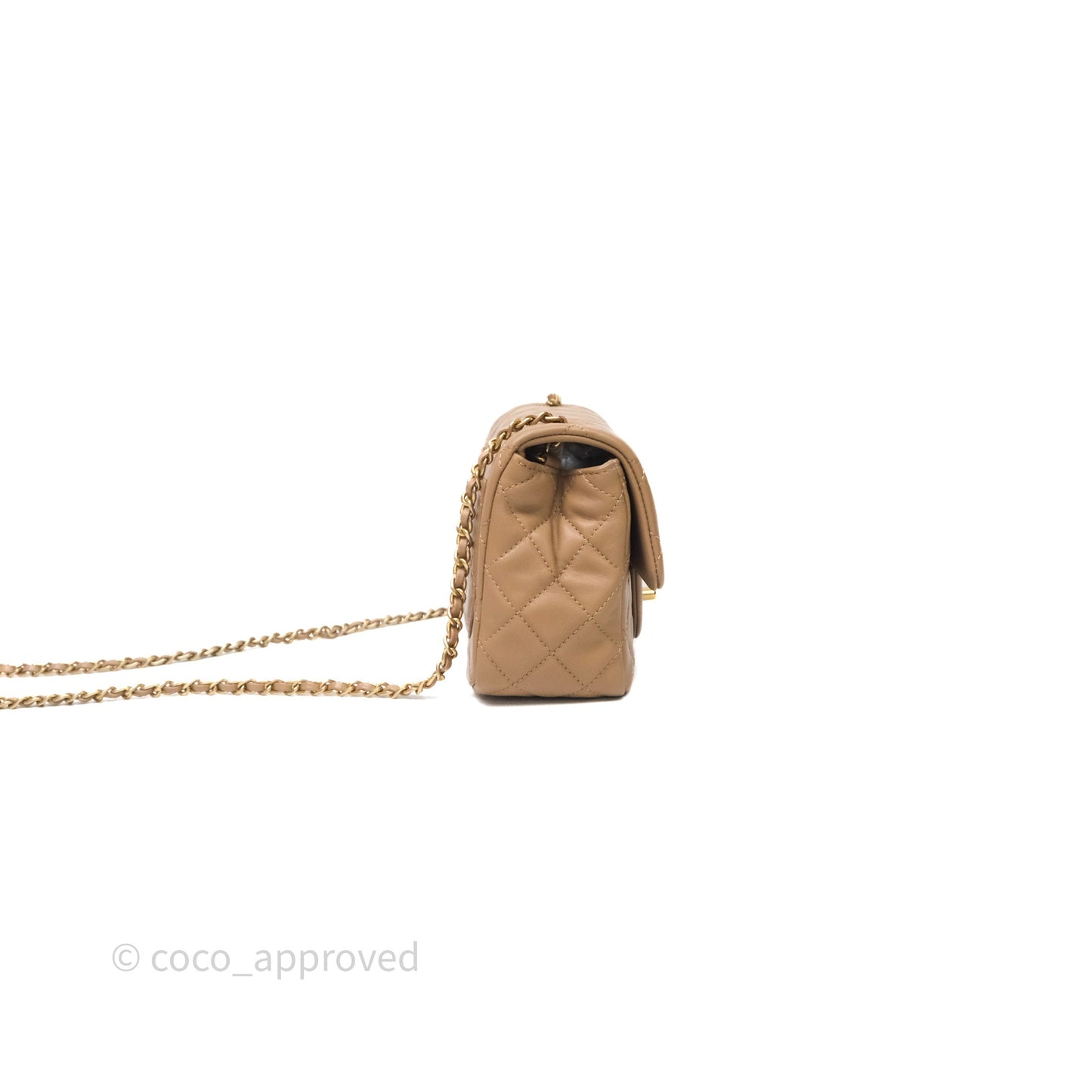 Chanel Pearl Crush Mini Square Quilted Beige Lambskin Aged Gold Hardware
