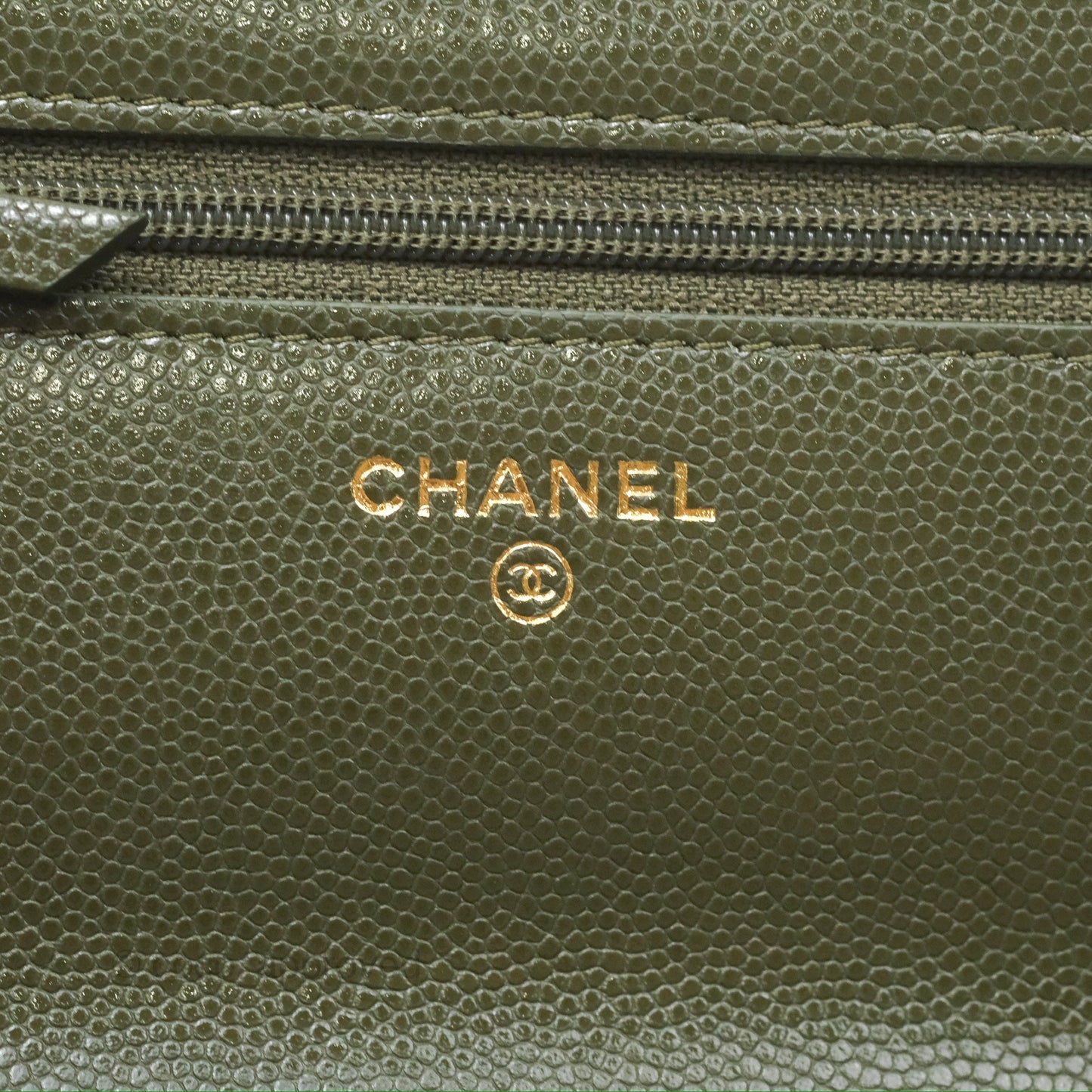 Chanel Coco First Wallet On Chain WOC Dark Olive Green Caviar Gold Hardware 22K