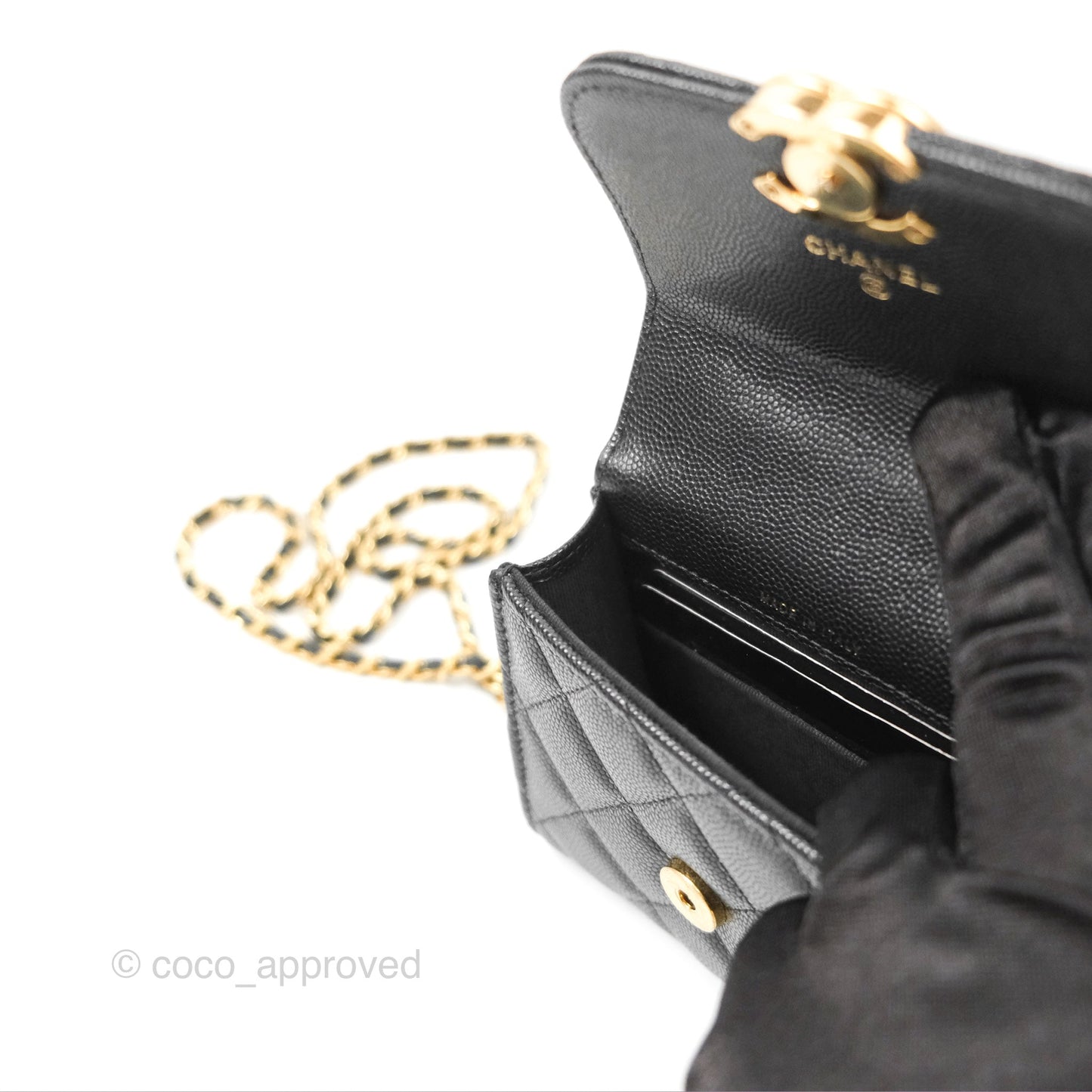 Chanel Coco First Mini Clutch On Chain Black Caviar Gold Hardware 22K