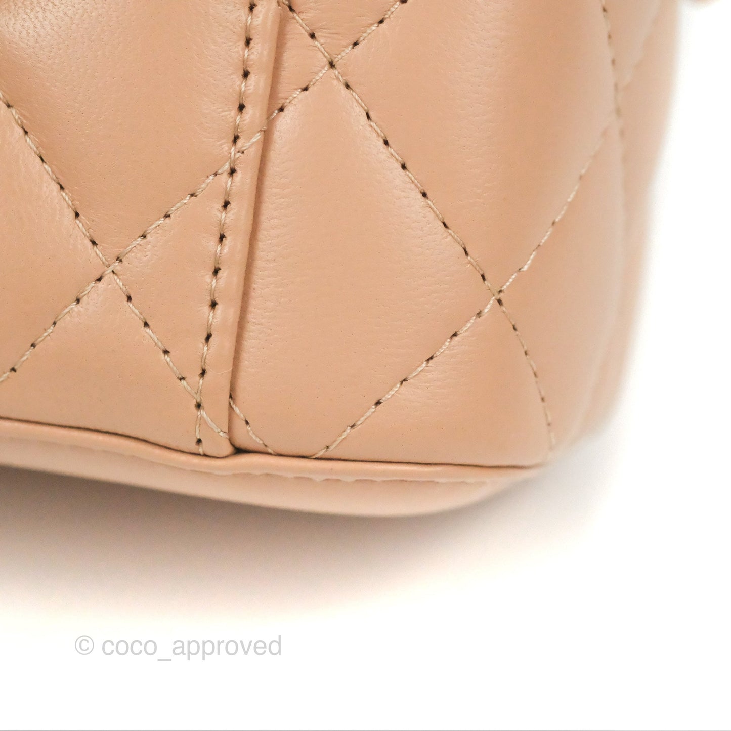 Chanel Mini Top Handle Vanity With Chain Beige Lambskin Aged Gold Hardware