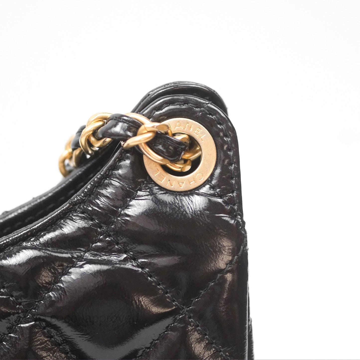 Chanel Medium Quilted Wavy CC Hobo Black Patent Aged Gold Hardware