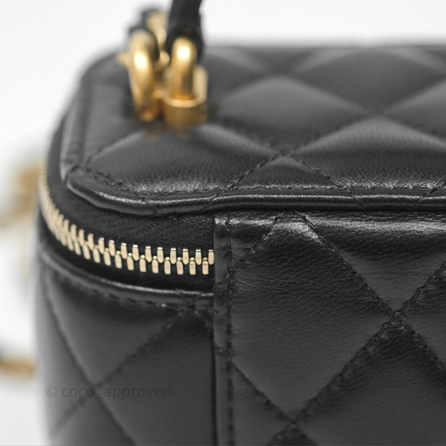 Chanel Mini Top Handle Vanity With Chain Black Lambskin Gold Hardware