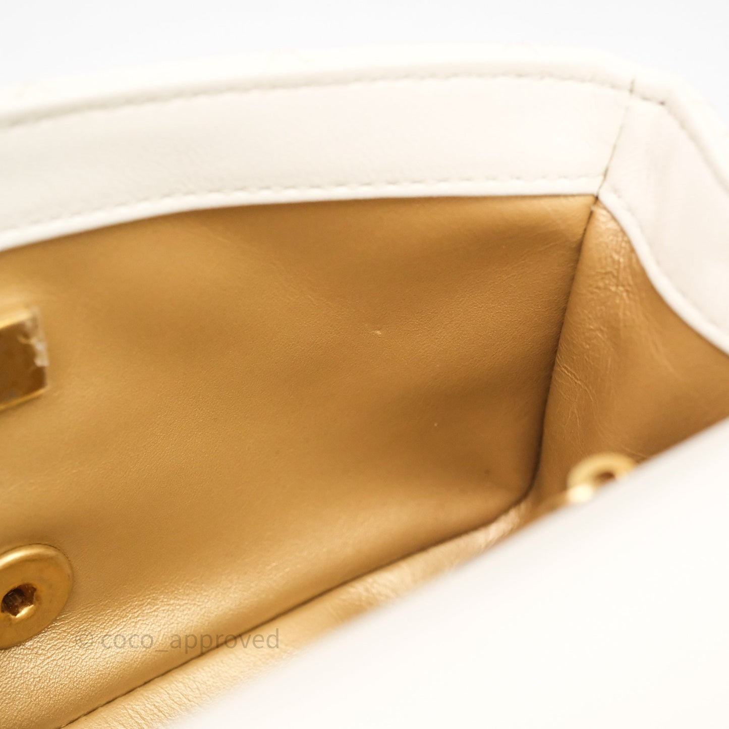 Chanel Mini Rectangular Pearl Crush White Lambskin Aged Gold Hardware