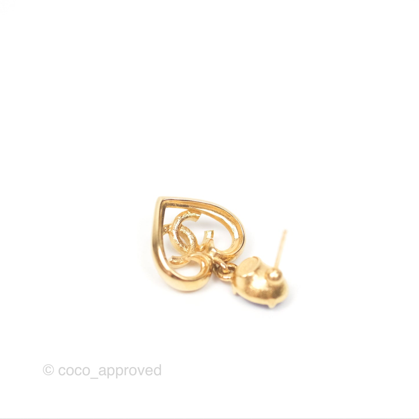Chanel Oval Blue Resin Heart CC Drop Earrings Gold Tone 23C