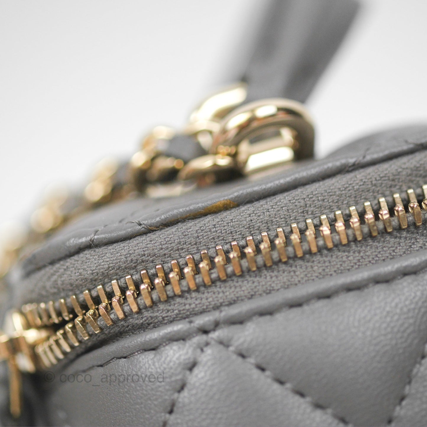 Chanel Mini Top Handle Vanity With Chain Grey Lambskin Gold Hardware