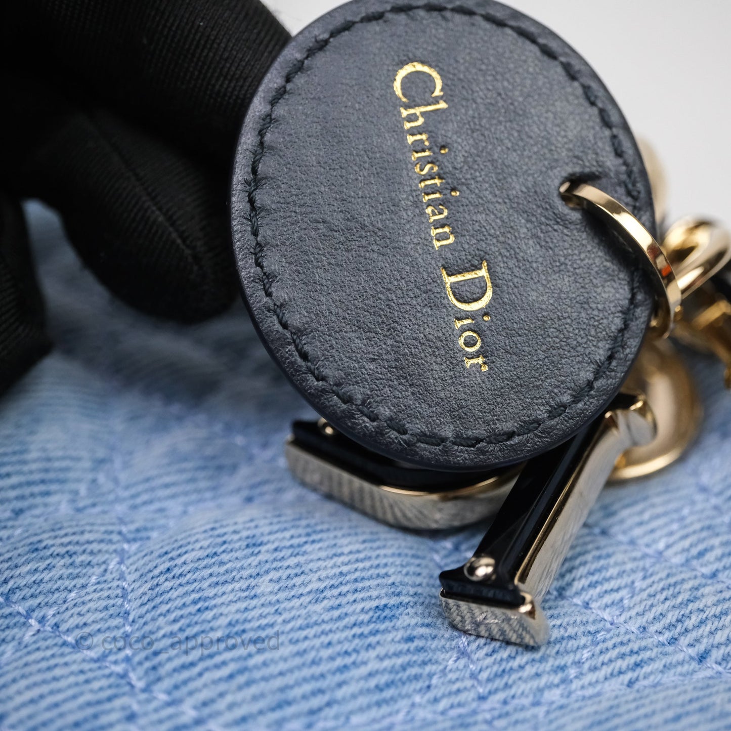 Christian Dior Small Lady D-Joy Bag Washed Blue Denim Cannage Gold Hardware