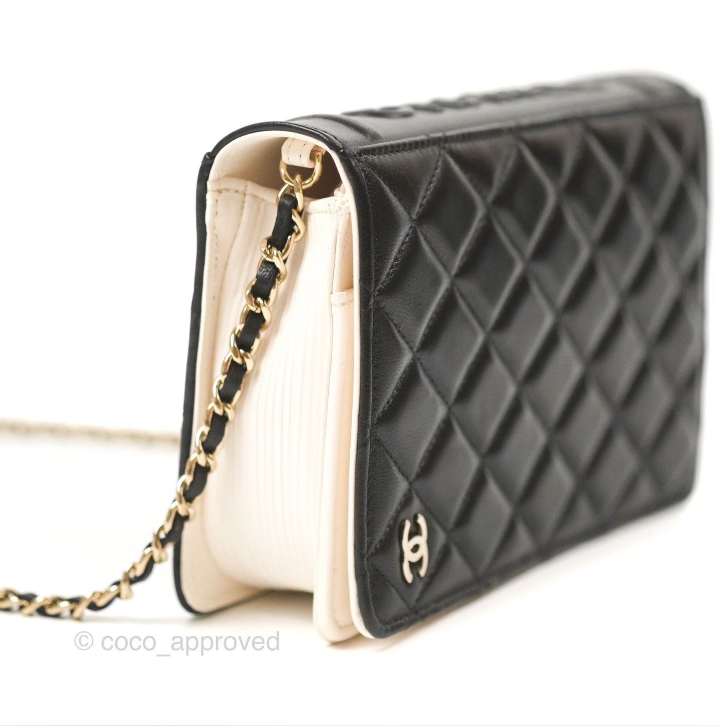 Chanel Quilted Book Wallet on Chain WOC Black Lambskin Gold Hardware
