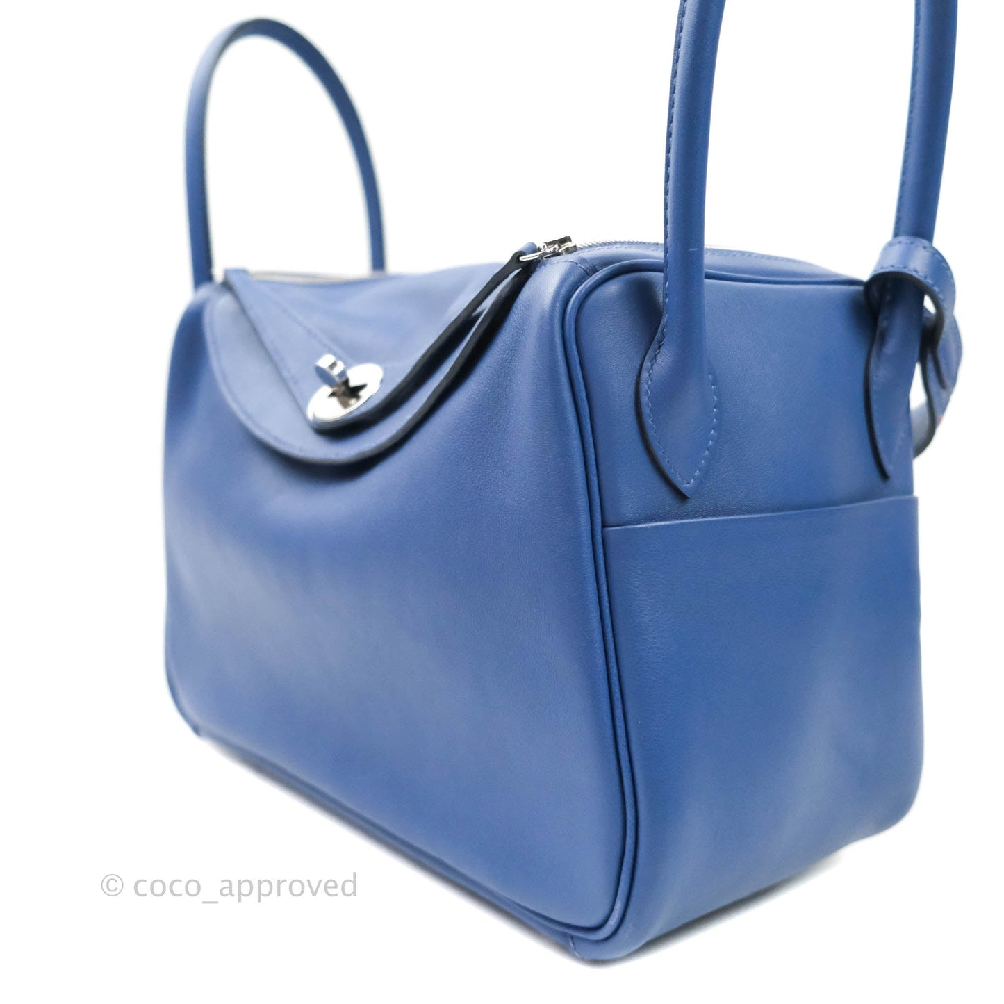 Hermès Lindy 26 Tressage de Cuir Swift Bleu Brighton Palladium Hardware