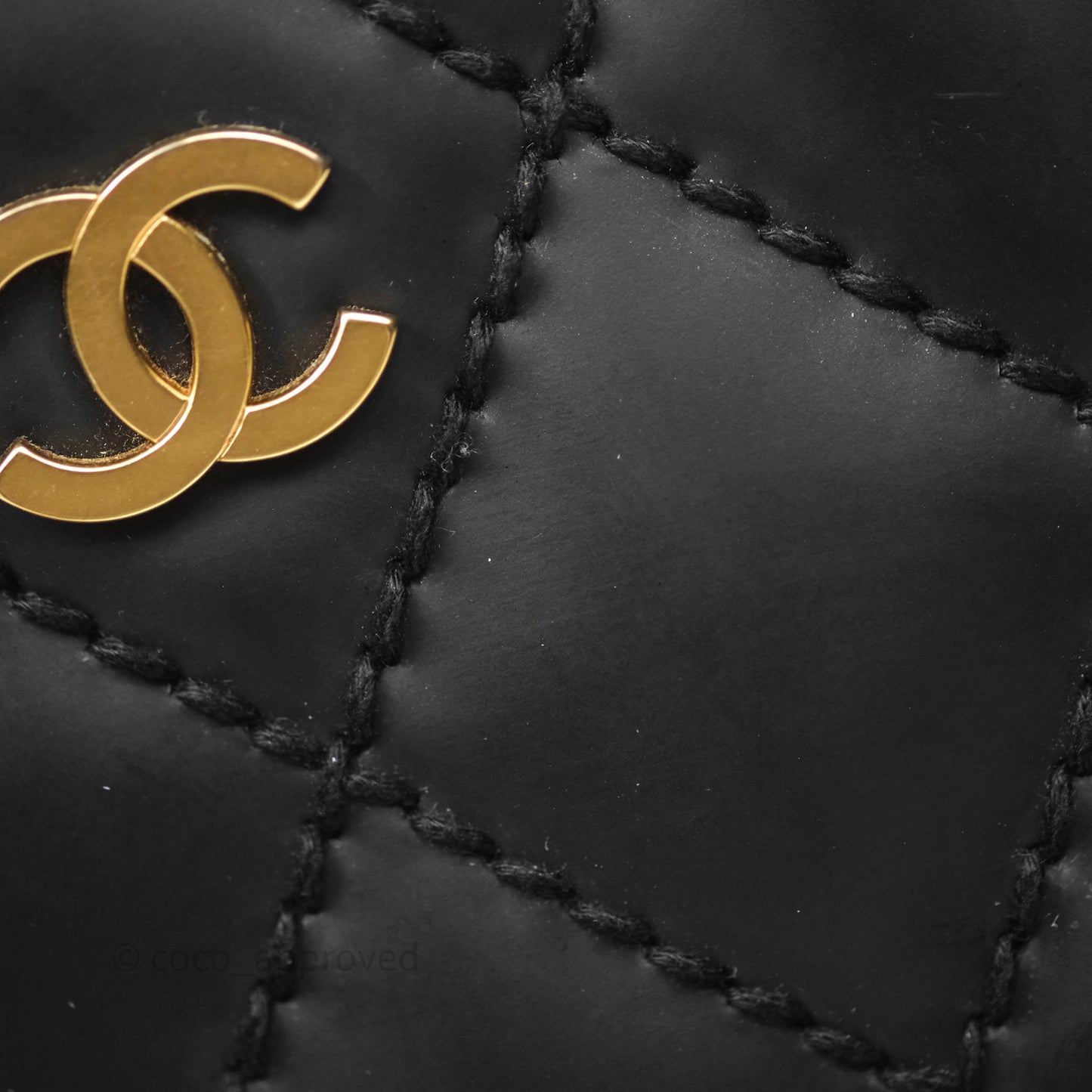 Chanel Vintage Quilted CC Tote Bag Matte Black Calfskin Gold Hardware