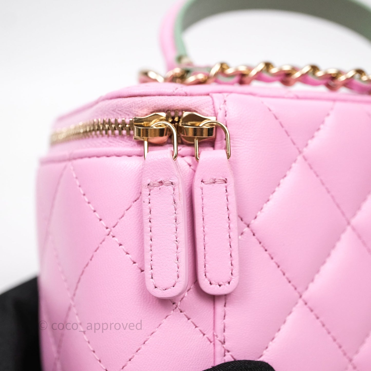 Chanel Vanity Rectangular Top Handle Pink Mint Green Lambskin Gold Hardware