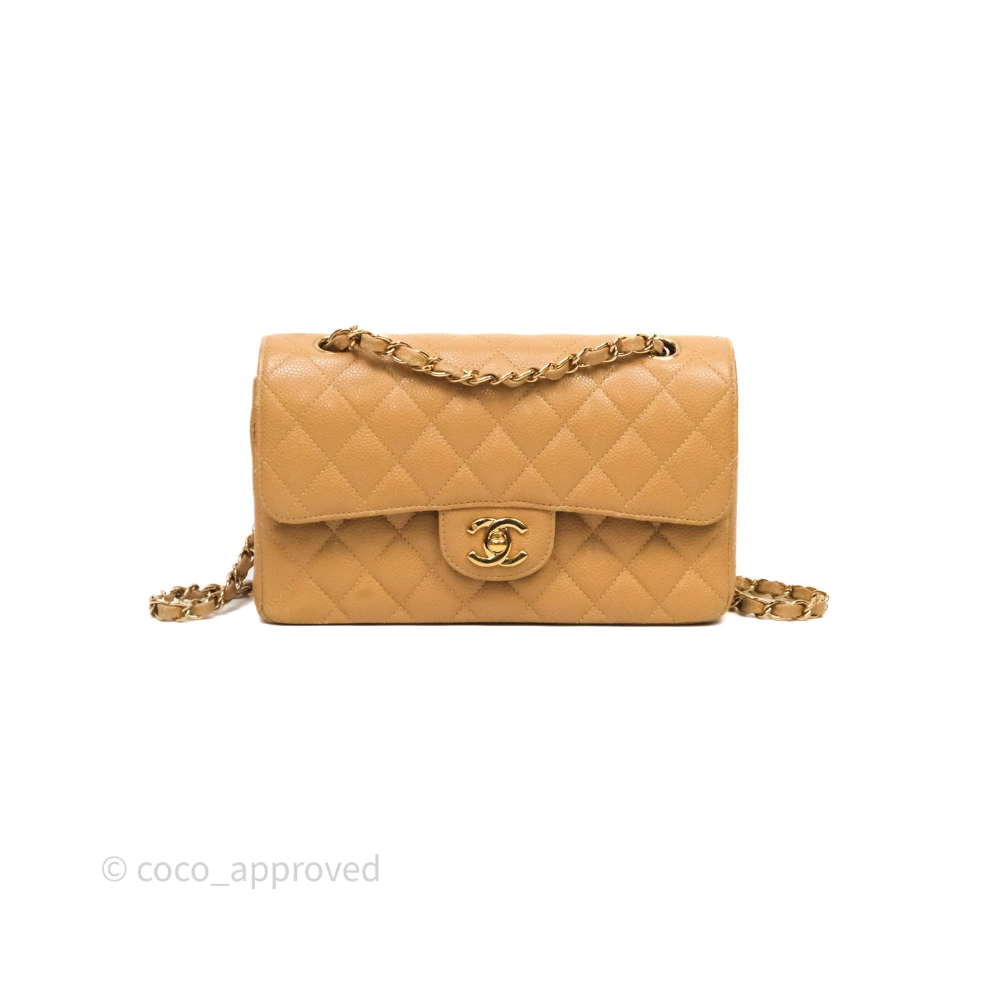 Chanel Vintage Small Classic Flap Beige Claire Caviar 24K Gold Hardware