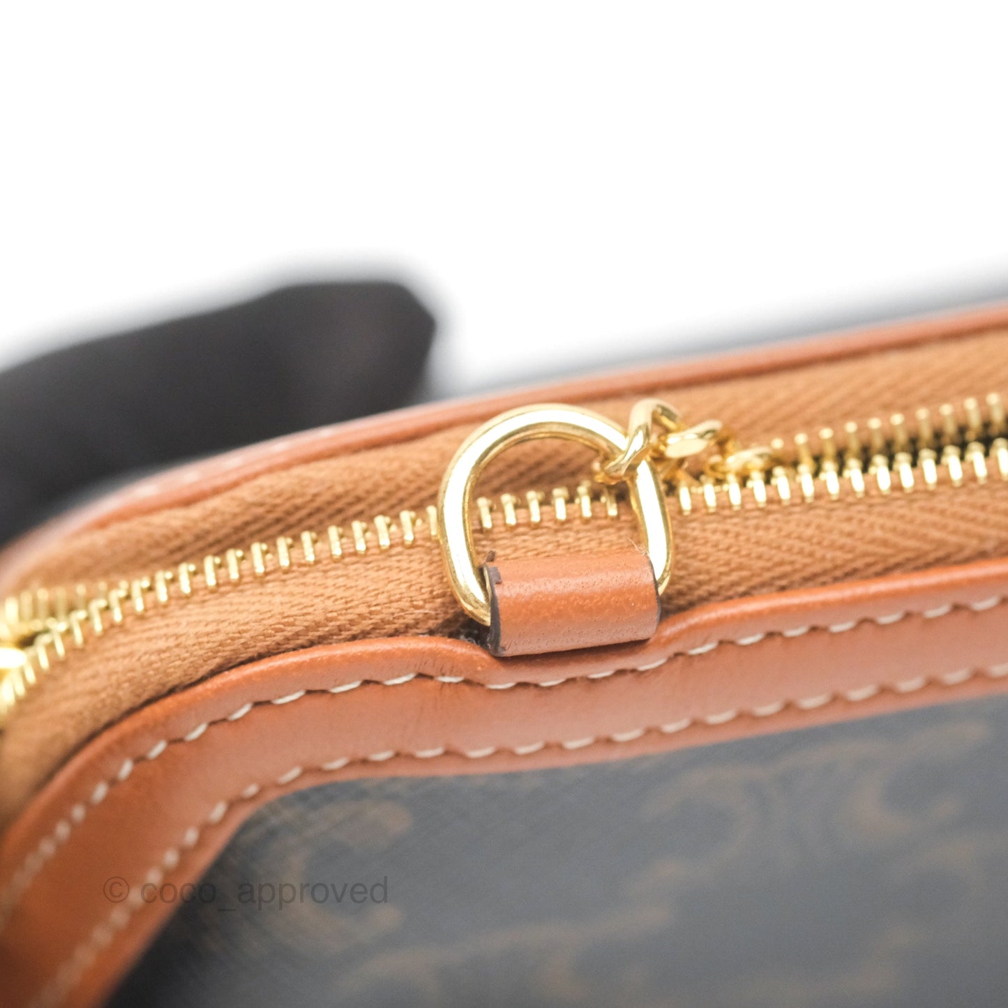 Celine Clutch With Chain Triomphe Canvas Lambskin Tan